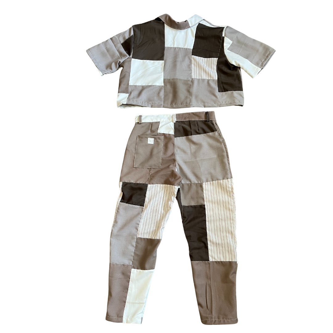 4 Pocket Patchwork Tapered Trousers (Cream/Brown - 01)