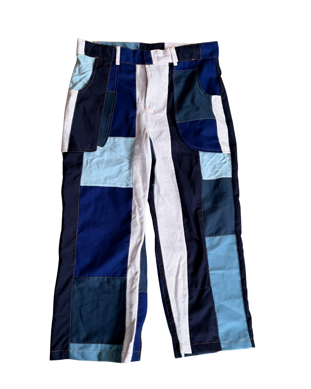 SCOOP POCKET PATCHWORK TROUSERS - Blue/white
