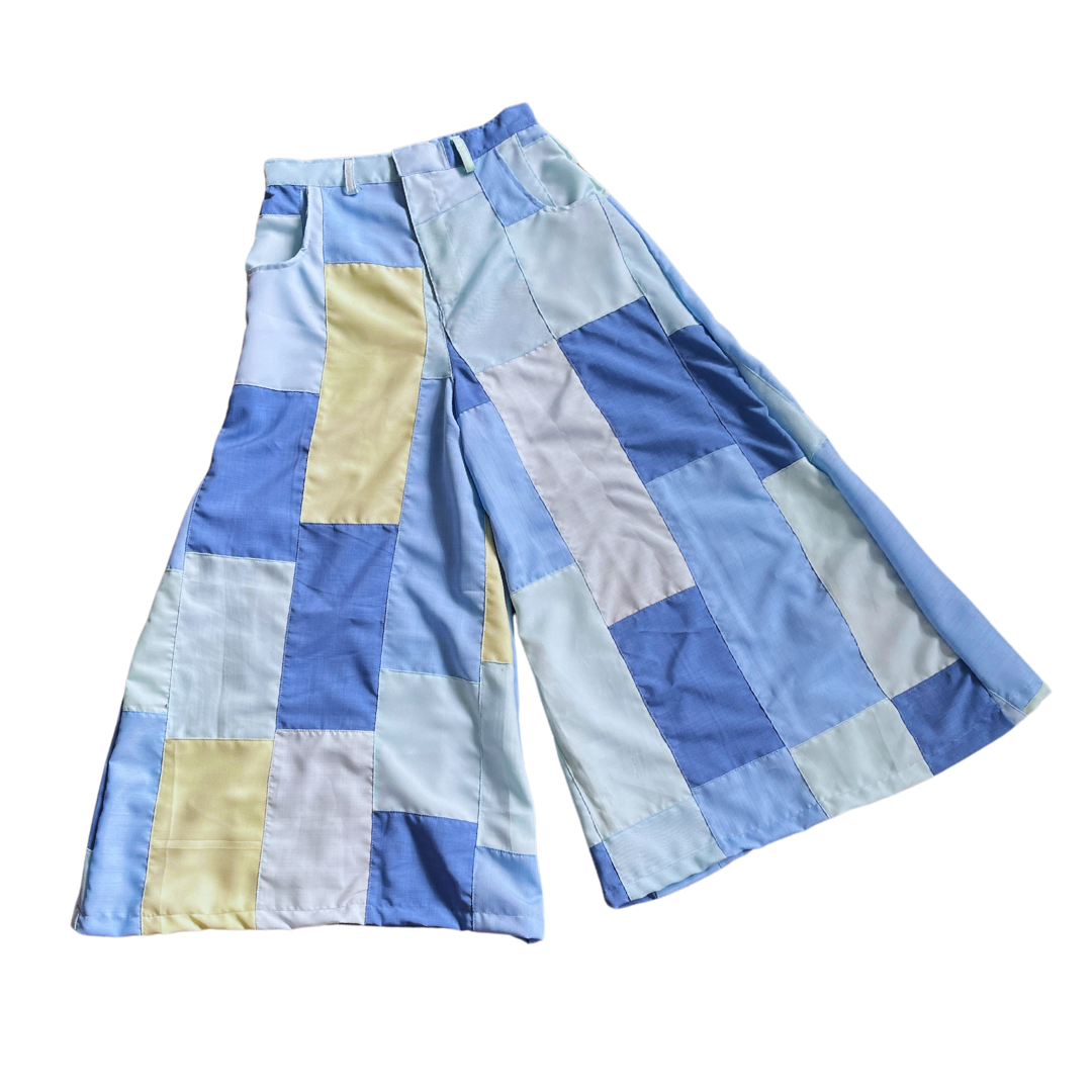 4 Pocket Patchwork Wide Leg Trousers (Blue/Olive - 01)