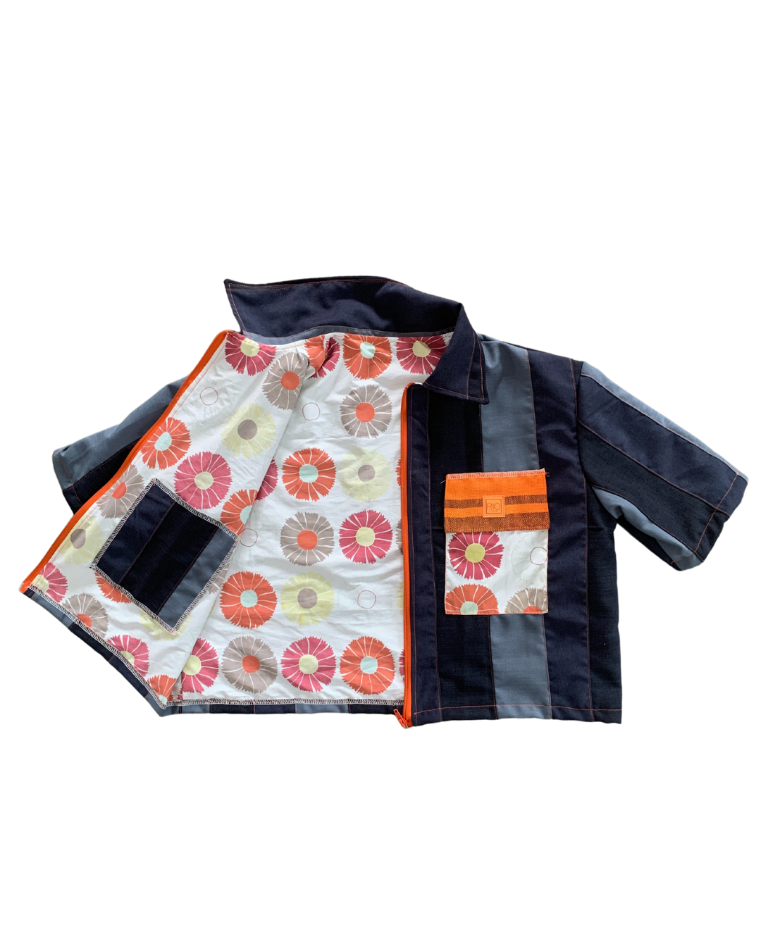 Orange Flowers & Blue Stripes Zip