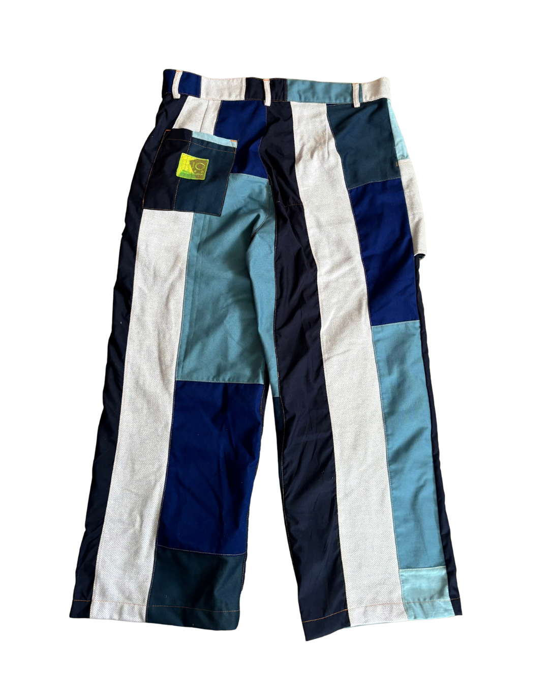 SCOOP POCKET PATCHWORK TROUSERS - Blue/white