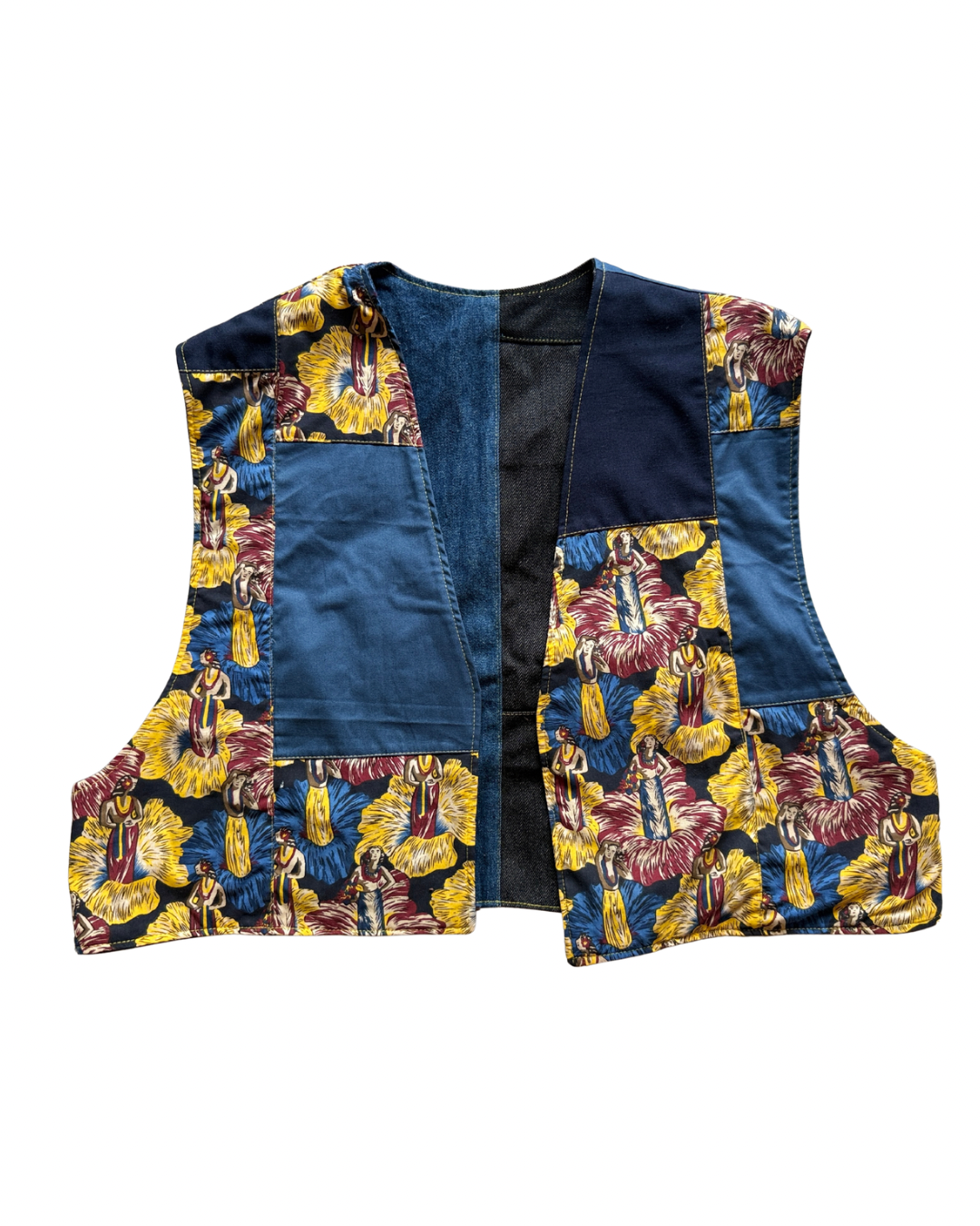 PATCHWORK VEST - Blue/Yellow floral