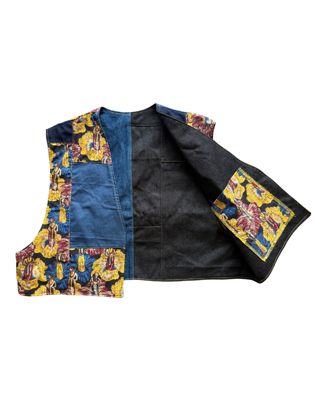 PATCHWORK VEST - Blue/Yellow floral