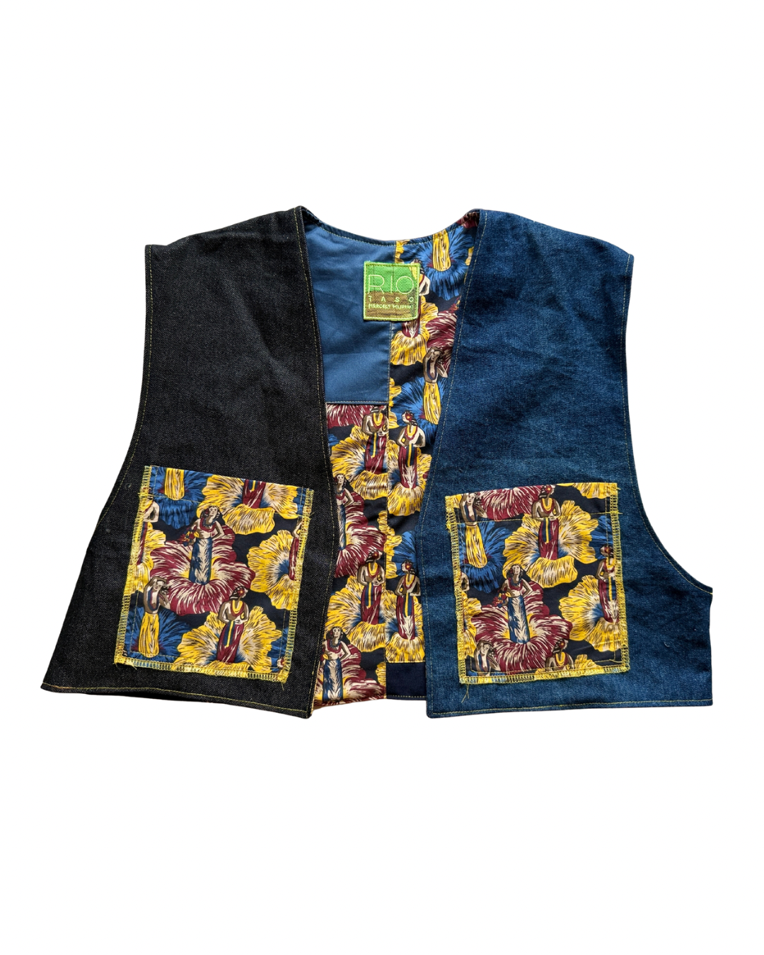 PATCHWORK VEST - Blue/Yellow floral
