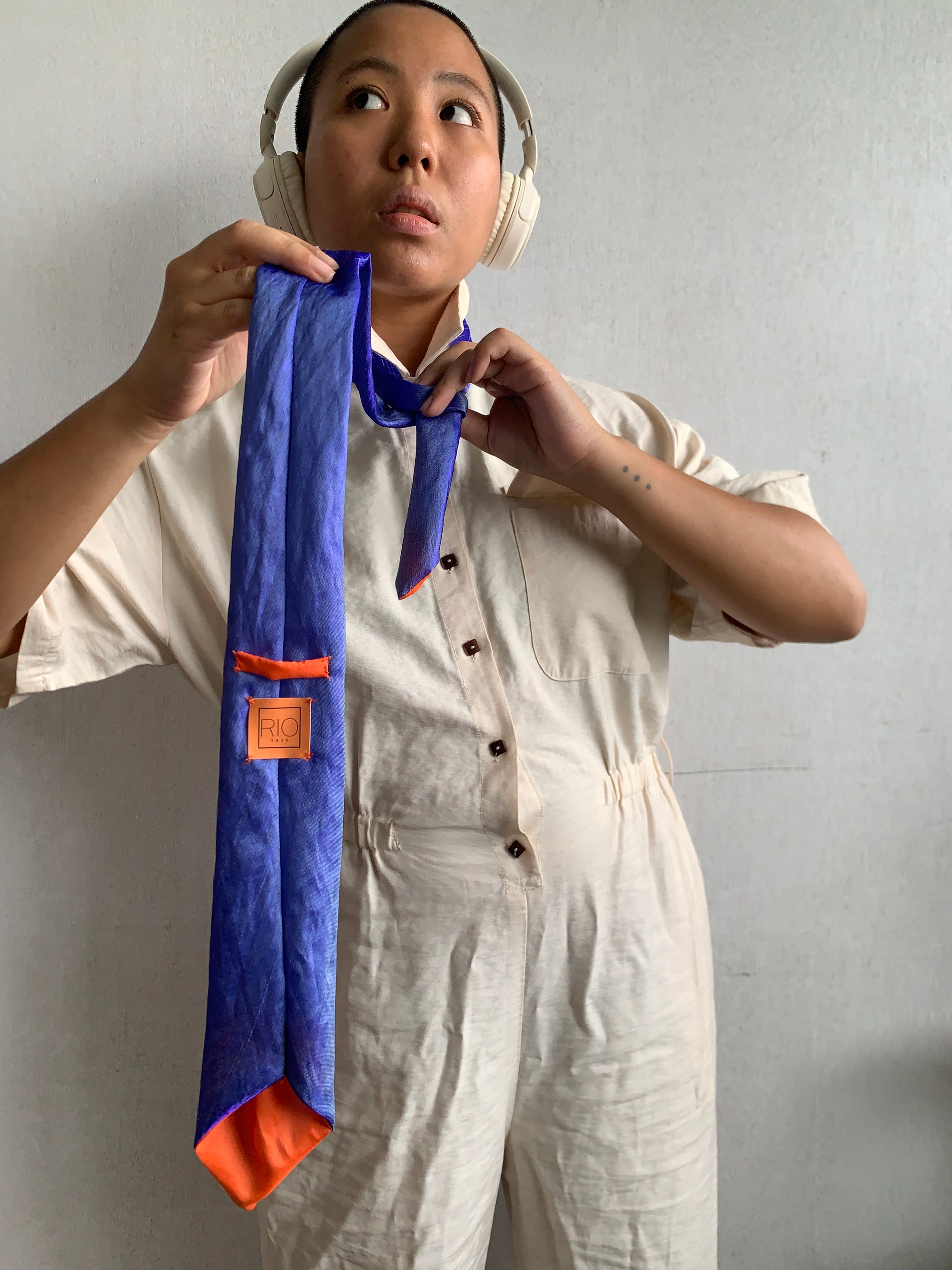 Necktie 17A - Holographic Blues & Oranges