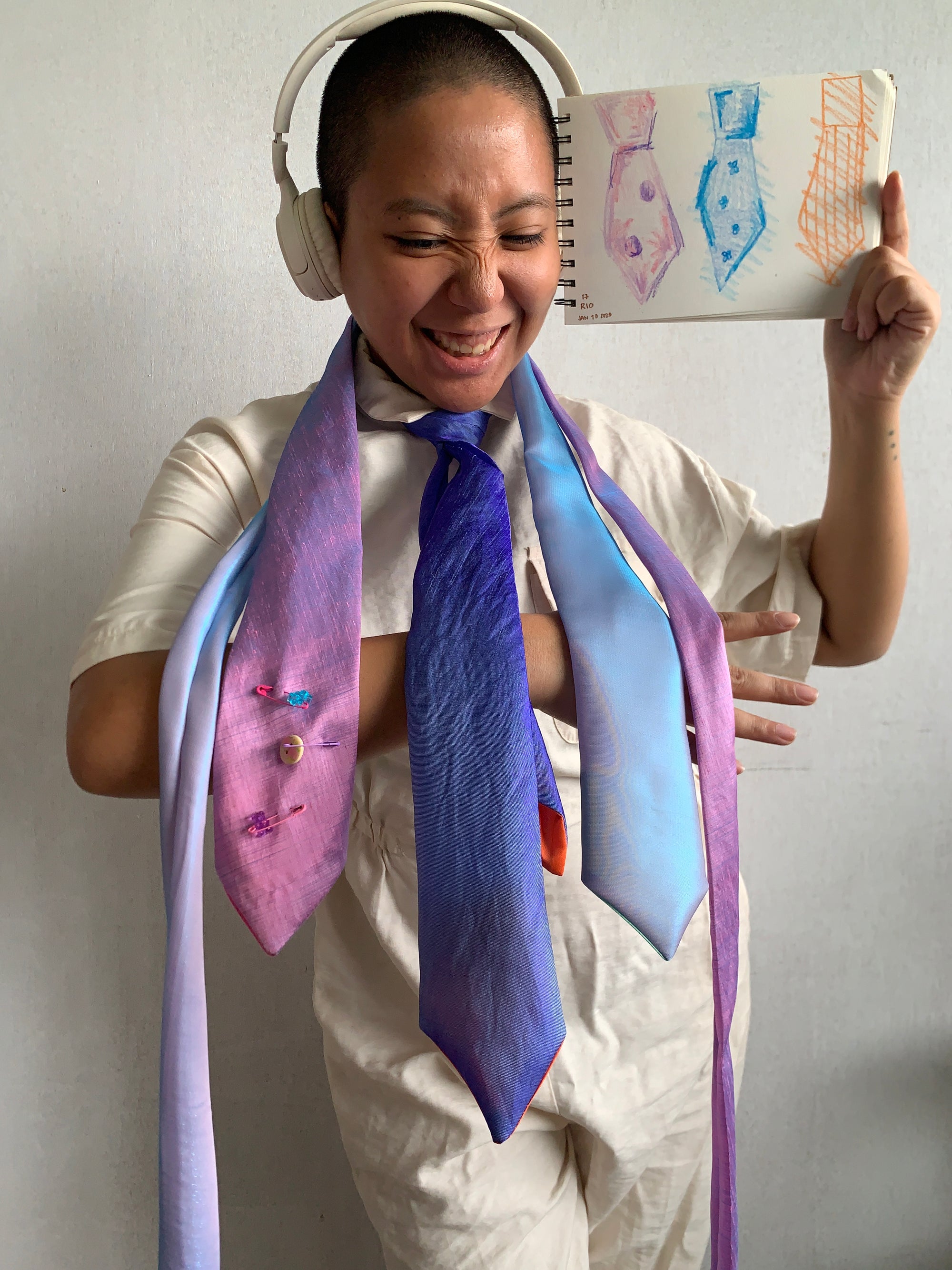 Necktie 17A - Holographic Blues & Oranges
