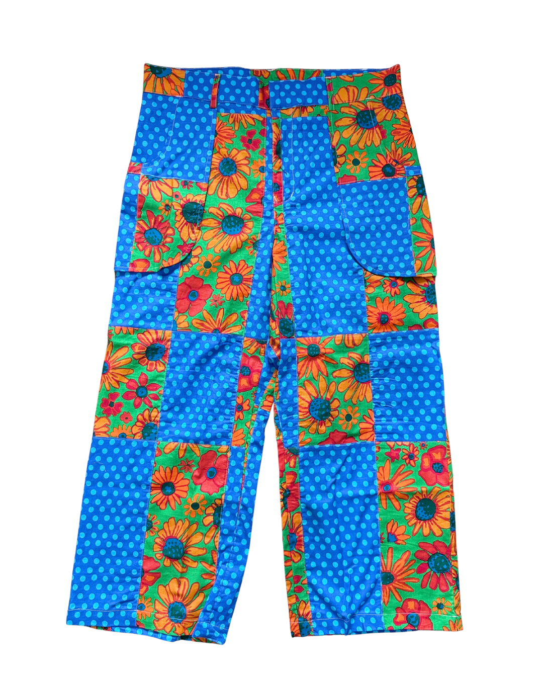 SCOOP POCKET PATCHWORK TROUSERS - Blue/Sunflowers