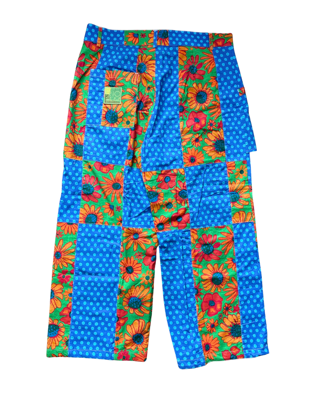 SCOOP POCKET PATCHWORK TROUSERS - Blue/Sunflowers