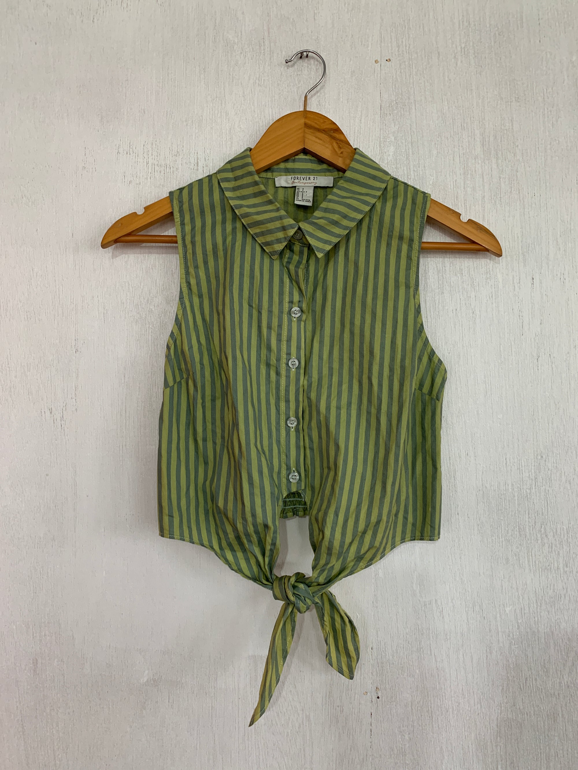 GREEN STRIPED COLLARED TOP