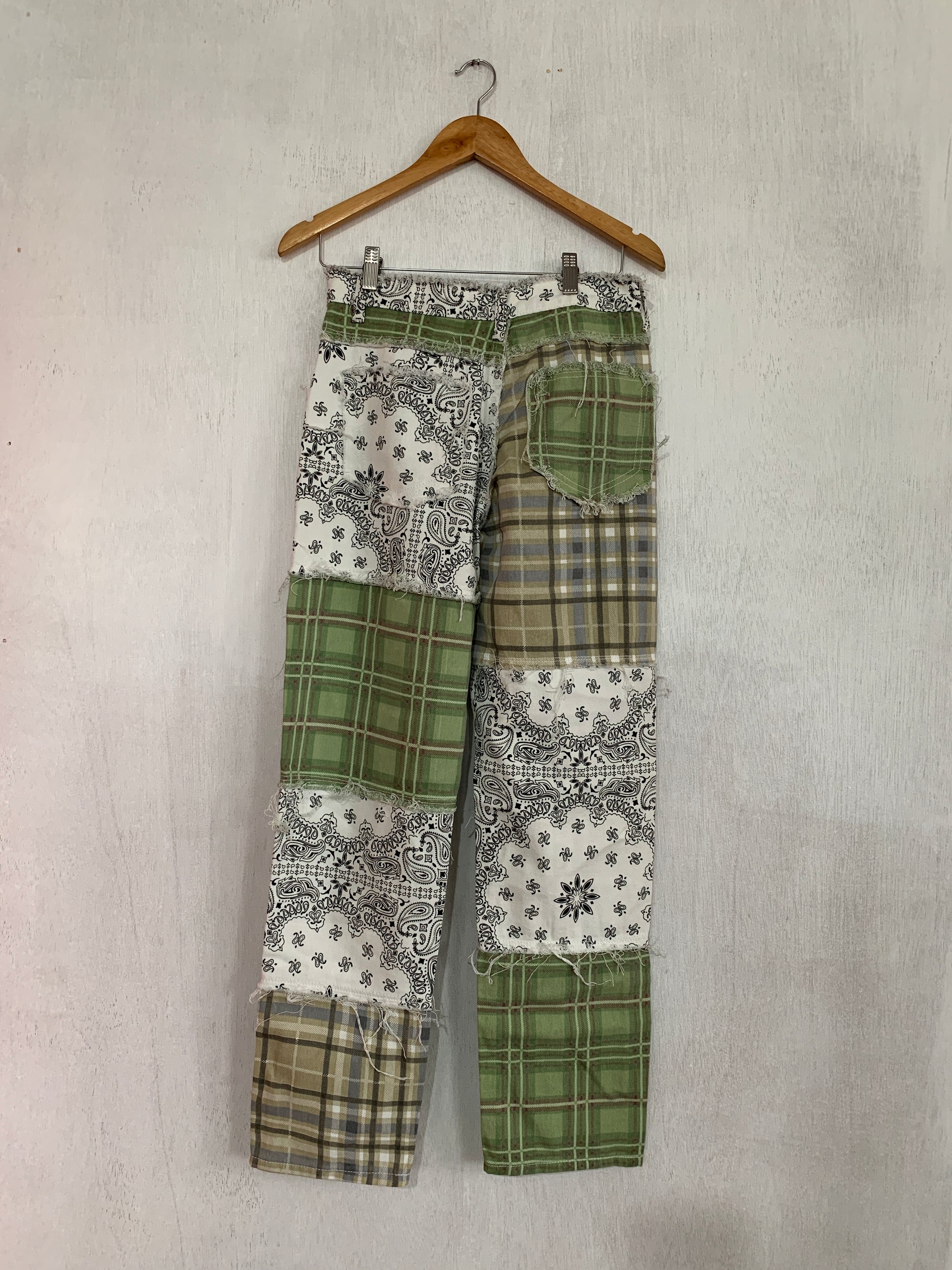 GREEN PRINTED PATCHWORK PANTS